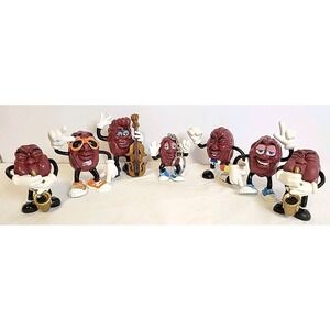 Vintage California Raisins Figurines Purple Band Dance Lot Of 6 Plus Key Chain
